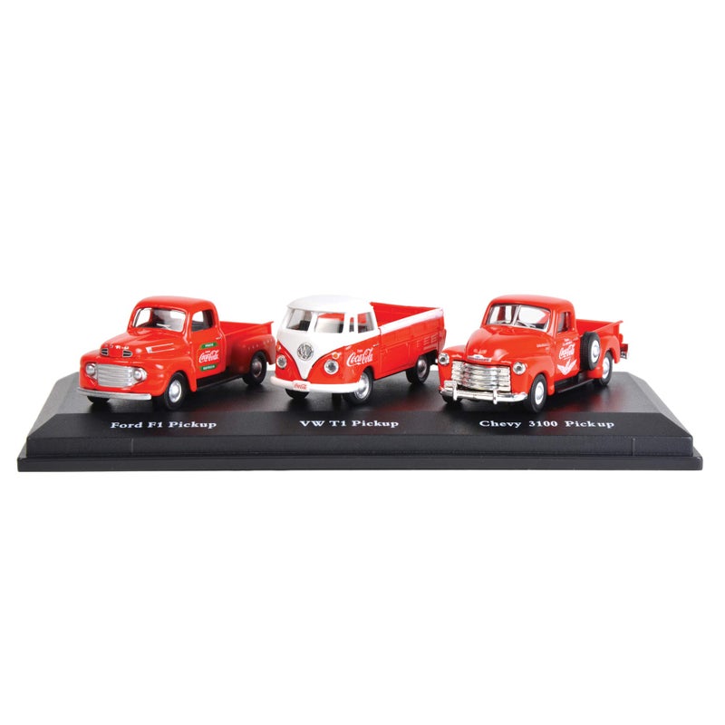 Coca-Cola 1/72 Classic Pickups Set (1948 Ford F1 Pickup, 1962 Volkswagen T1 Pickup & 1953 Chevrolet 3100 Pickup) - Image 1
